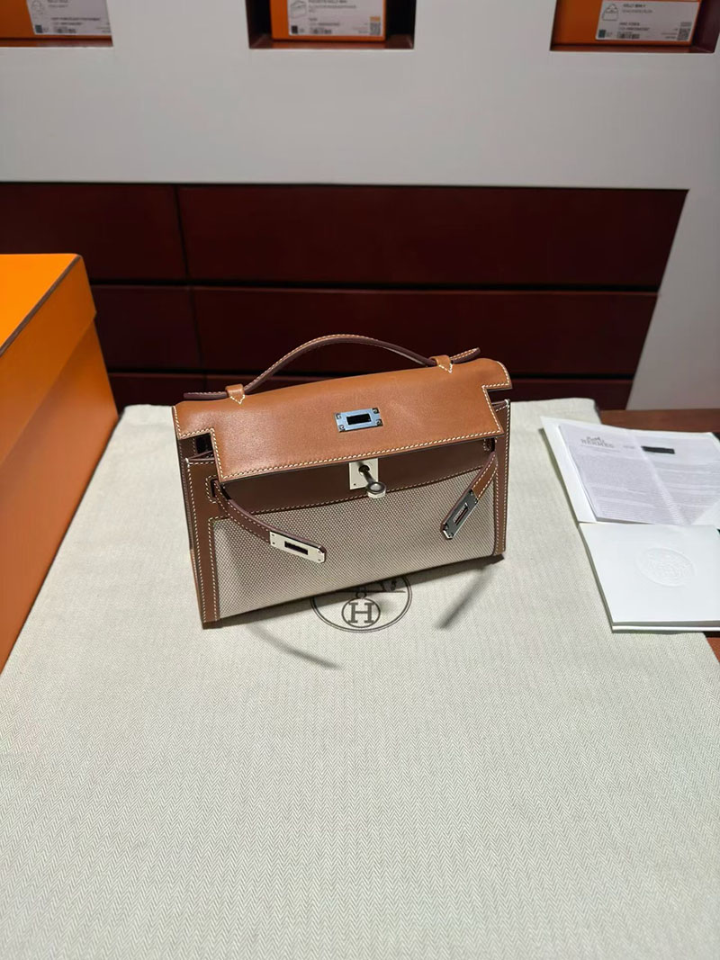 エルメス ケリーミニバッグ HERMES ポシェットケリー ゴールド スイフト/トワルアッシュ シルバー金具 2630374 エルメス ミニケリー 定価 - 画像 (8)