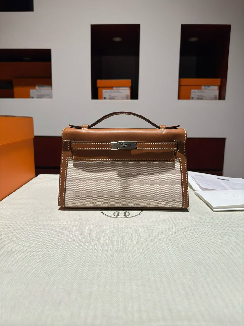 エルメス ケリーミニバッグ HERMES ポシェットケリー ゴールド スイフト/トワルアッシュ シルバー金具 2630374 エルメス ミニケリー 定価 - 画像 (7)
