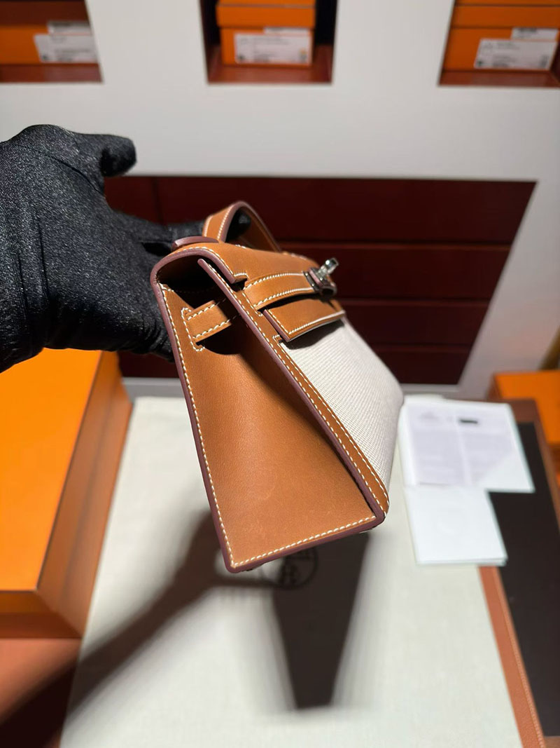 エルメス ケリーミニバッグ HERMES ポシェットケリー ゴールド スイフト/トワルアッシュ シルバー金具 2630374 エルメス ミニケリー 定価 - 画像 (3)