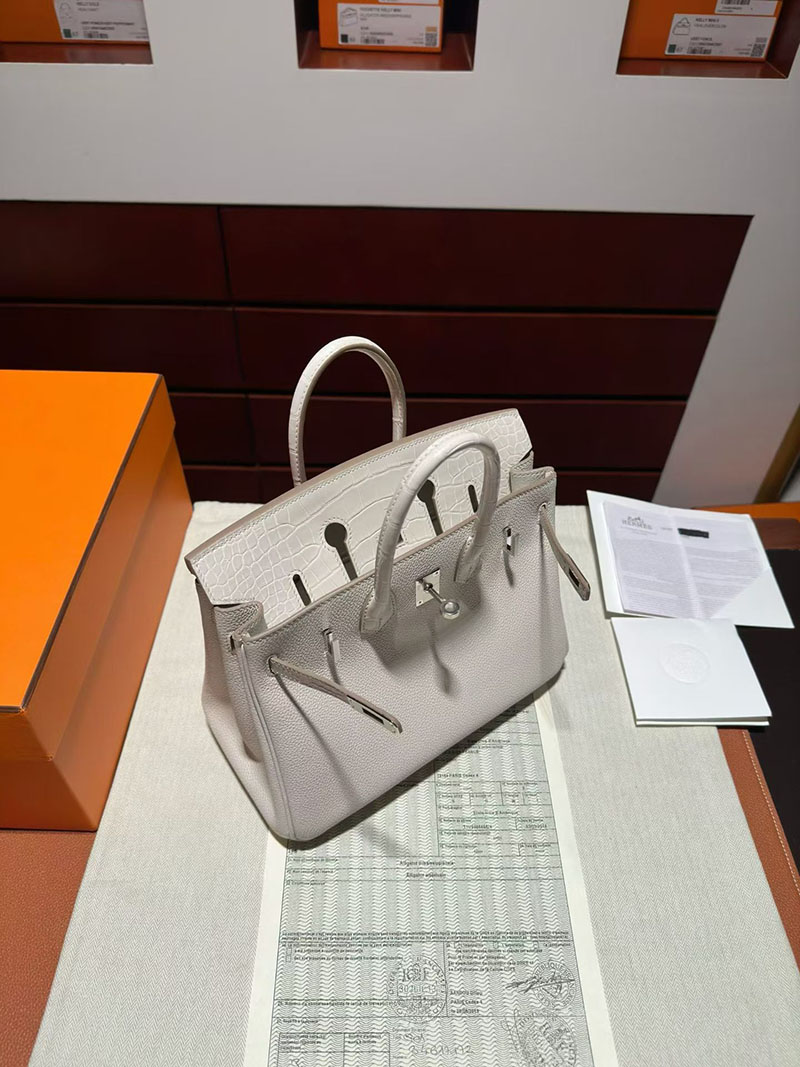 エルメス バーキンバッグ HERMES バーキン25 タッチ ベトン トゴ/クロコダイル シルバー金具 2630376 バーキンタッチ 定価 - 画像 (4)