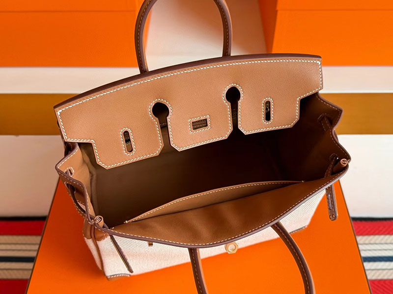 エルメス バーキンバッグ レディース HERMES バーキン25 ゴールド トワルアッシュ/スイフト ゴールド金具 2630378 バーキン風 バッグ - 画像 (8)