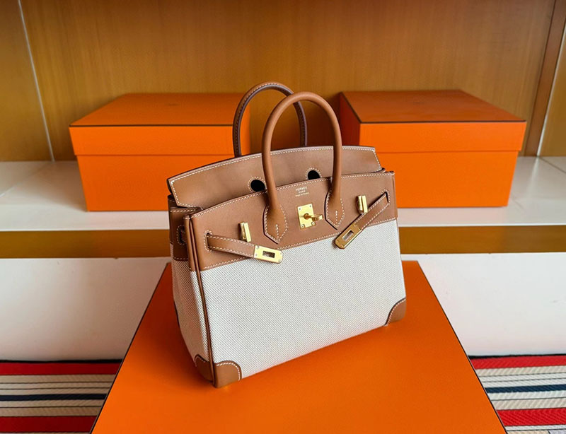 エルメス バーキンバッグ レディース HERMES バーキン25 ゴールド トワルアッシュ/スイフト ゴールド金具 2630378 バーキン風 バッグ - 画像 (6)