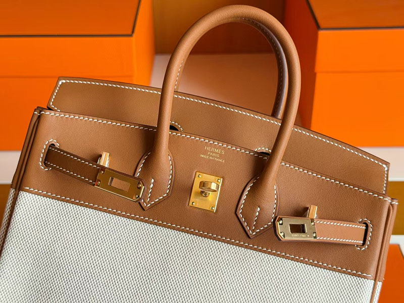 エルメス バーキンバッグ レディース HERMES バーキン25 ゴールド トワルアッシュ/スイフト ゴールド金具 2630378 バーキン風 バッグ - 画像 (5)