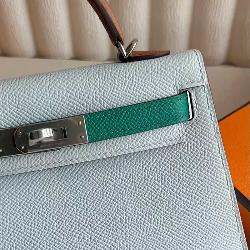 エルメス ケリーミニ2 HERMES ケリーミニ2 外縫い ブルーブリュム/ゴールド/ヴェールシプレ ヴォーエプソン シルバー金具 26210445 エルメス 新作バッグ - 画像 (9)