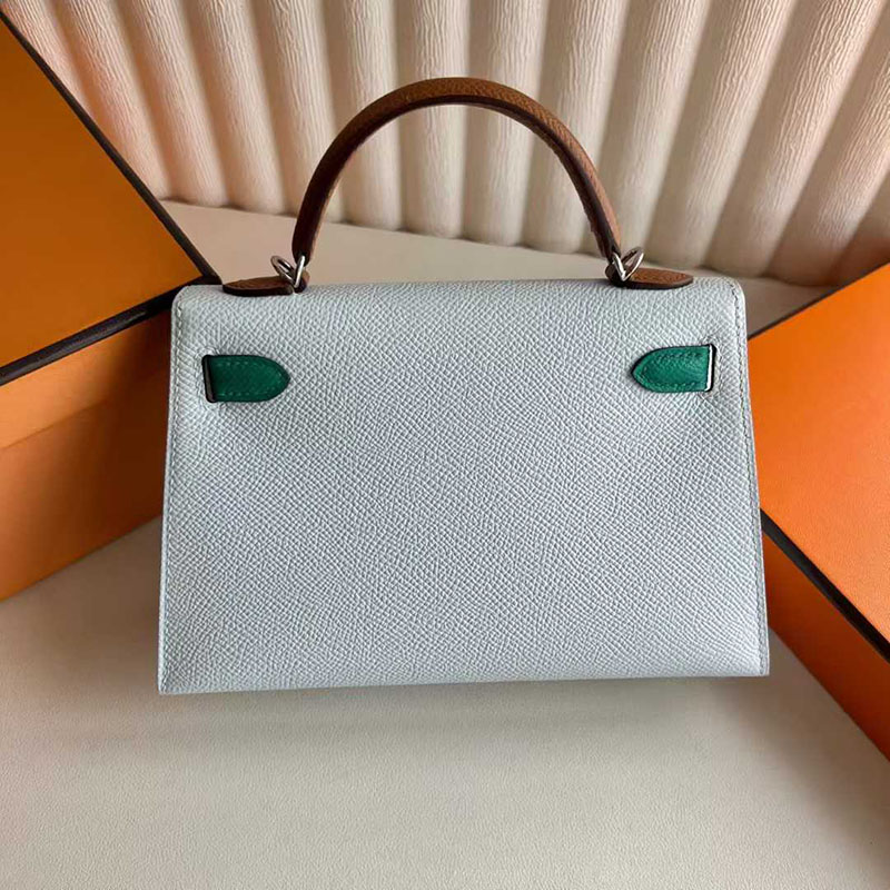 エルメス ケリーミニ2 HERMES ケリーミニ2 外縫い ブルーブリュム/ゴールド/ヴェールシプレ ヴォーエプソン シルバー金具 26210445 エルメス 新作バッグ - 画像 (8)