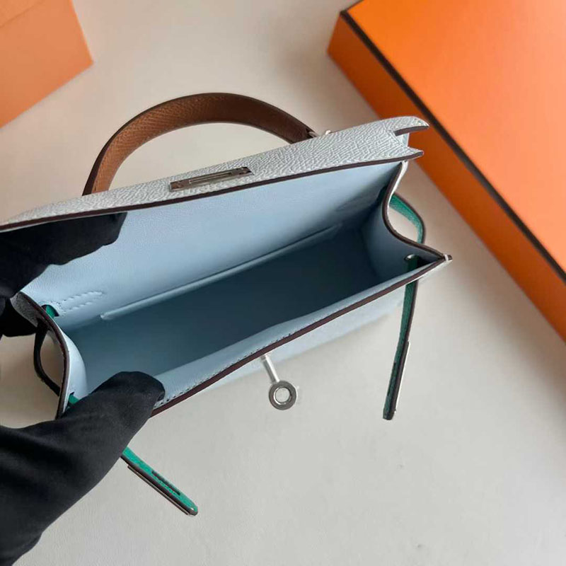 エルメス ケリーミニ2 HERMES ケリーミニ2 外縫い ブルーブリュム/ゴールド/ヴェールシプレ ヴォーエプソン シルバー金具 26210445 エルメス 新作バッグ - 画像 (5)