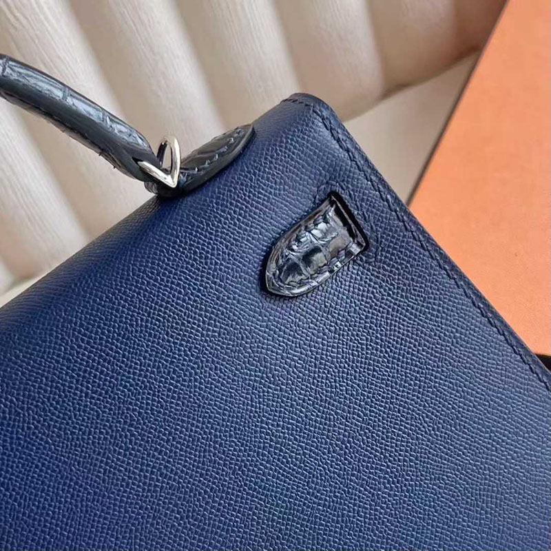 エルメス ミニケリー HERMES ケリーミニ2 外縫い ブルーサフィール/クロ ヴォーエプソン/クロコ シルバー金具 26210446 エルメス 新作バッグ - 画像 (7)