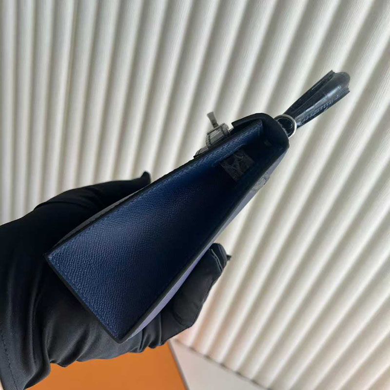 エルメス ミニケリー HERMES ケリーミニ2 外縫い ブルーサフィール/クロ ヴォーエプソン/クロコ シルバー金具 26210446 エルメス 新作バッグ - 画像 (6)