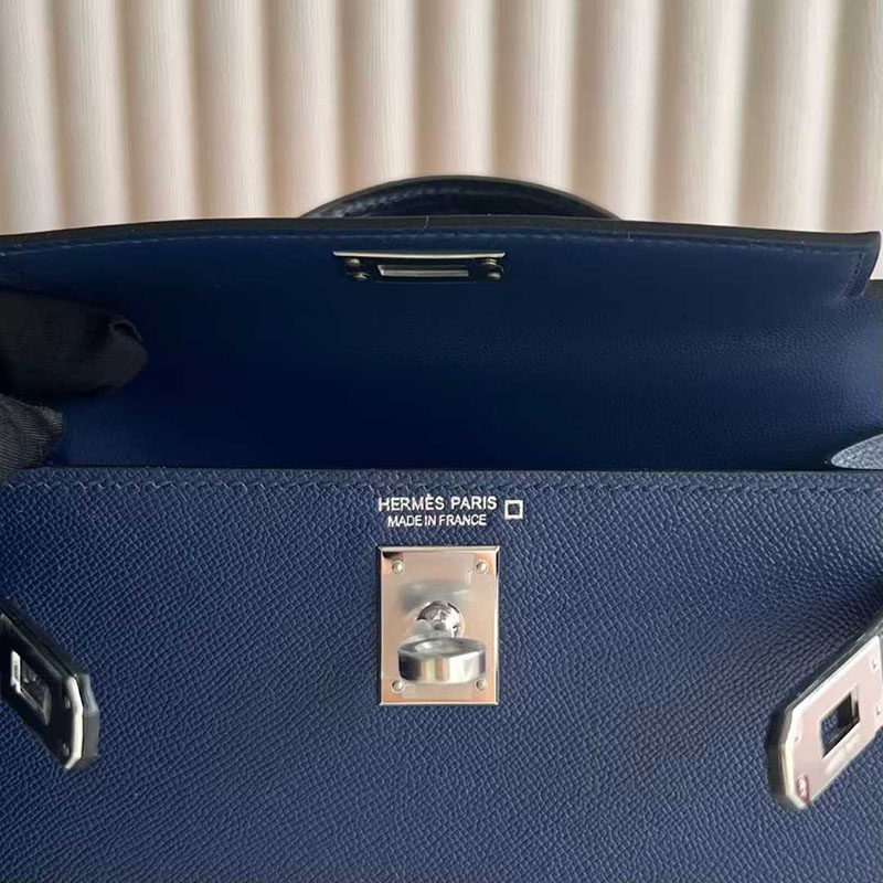 エルメス ミニケリー HERMES ケリーミニ2 外縫い ブルーサフィール/クロ ヴォーエプソン/クロコ シルバー金具 26210446 エルメス 新作バッグ - 画像 (4)