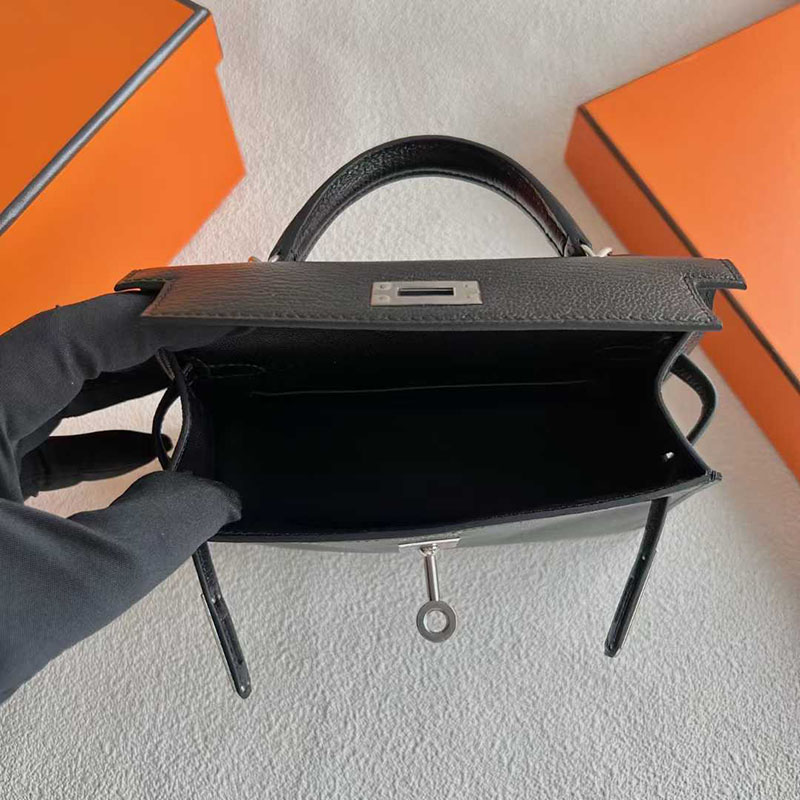 エルメス ミニケリー 黒 HERMES ケリーミニ2 外縫い 黒 ブラック シェブルミゾル シルバー金具 26210448 エルメス 新作バッグ - 画像 (4)