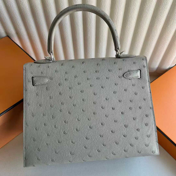 ケリー25 定価 HERMES ケリー25 外縫い パールグレー オーストリッチ シルバー金具 26210456 エルメス 新作バッグ - 画像 (8)