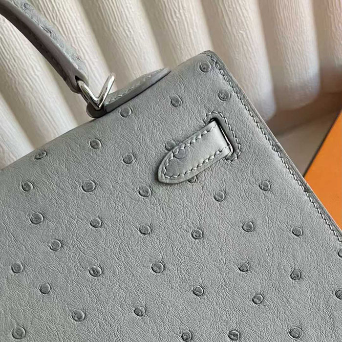 ケリー25 定価 HERMES ケリー25 外縫い パールグレー オーストリッチ シルバー金具 26210456 エルメス 新作バッグ - 画像 (7)