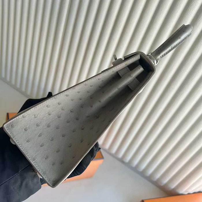 ケリー25 定価 HERMES ケリー25 外縫い パールグレー オーストリッチ シルバー金具 26210456 エルメス 新作バッグ - 画像 (6)