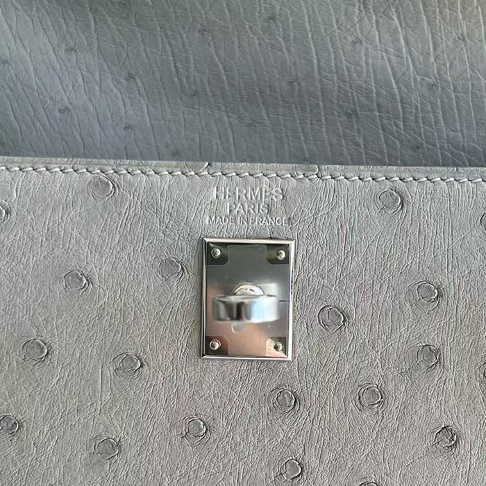 ケリー25 定価 HERMES ケリー25 外縫い パールグレー オーストリッチ シルバー金具 26210456 エルメス 新作バッグ - 画像 (4)