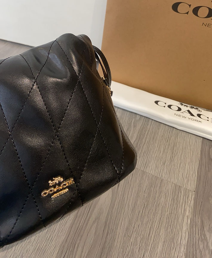コーチ バッグ アウトレット COACH フェイ ミニ ドローストリング バッグ・キルティング ブラック CDB69 IMBLK レディース コーチ バッグ - 画像 (6)