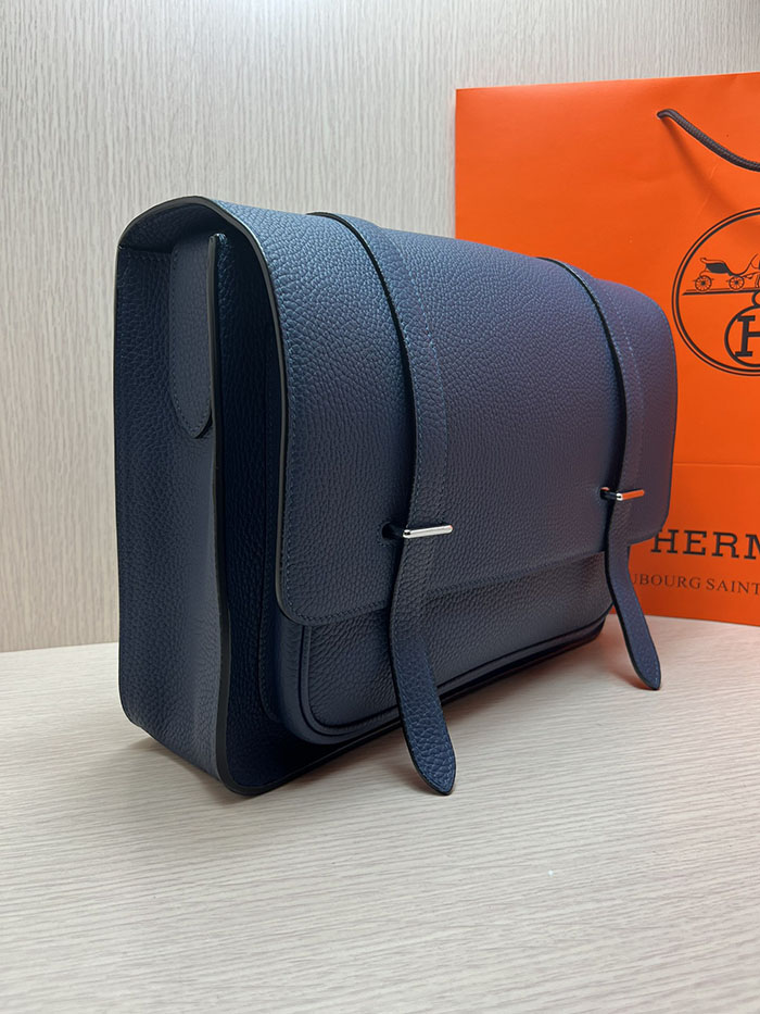 メンズバッグ 人気 HERMES スティーブ・ブザス 35 ブルーロイヤル トリヨンクレマンス シルバー金具 26210499 エルメス メンズ ショルダーバッグ - 画像 (9)