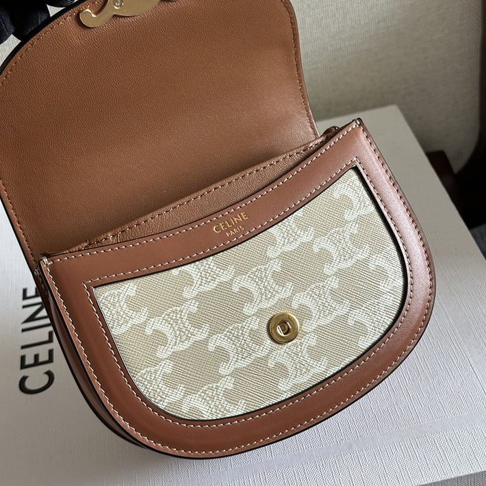 最高級セリーヌスーパーコピー CELINE ミニ ブザス クレア トリオンフキャンバス&カーフスキン ナチュラル/タン 2629907 セリーヌ バッグ トリオンフ - 画像 (3)