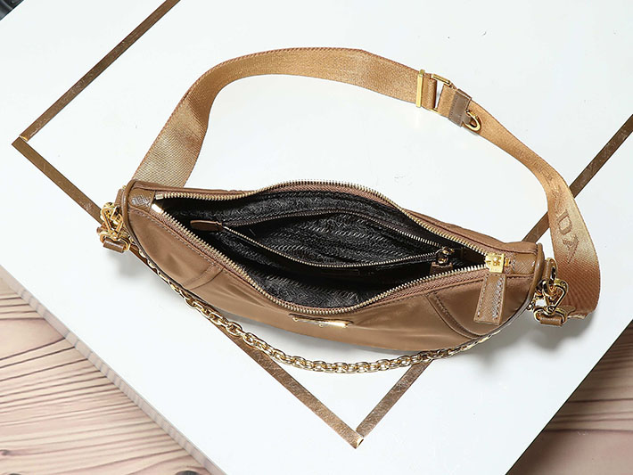 プラダ バッグ レディース PRADA Re-Nylonドゥミ・リュンヌショルダー ブラウン 1BH222 R064 F0046 プラダ ナイロン バッグ アウトレット - 画像 (3)