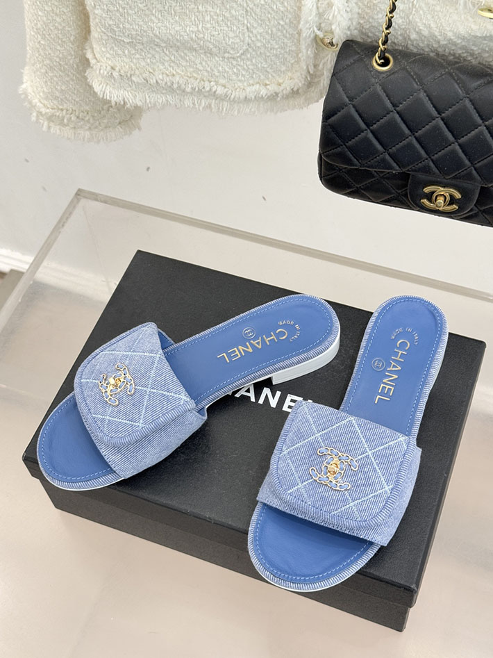 最高級シャネルスーパーコピー CHANEL CCロゴ ミュール コットン ビジュー ターンロック ブルー 2631008 シャネル ヒール サンダル - 画像 (9)