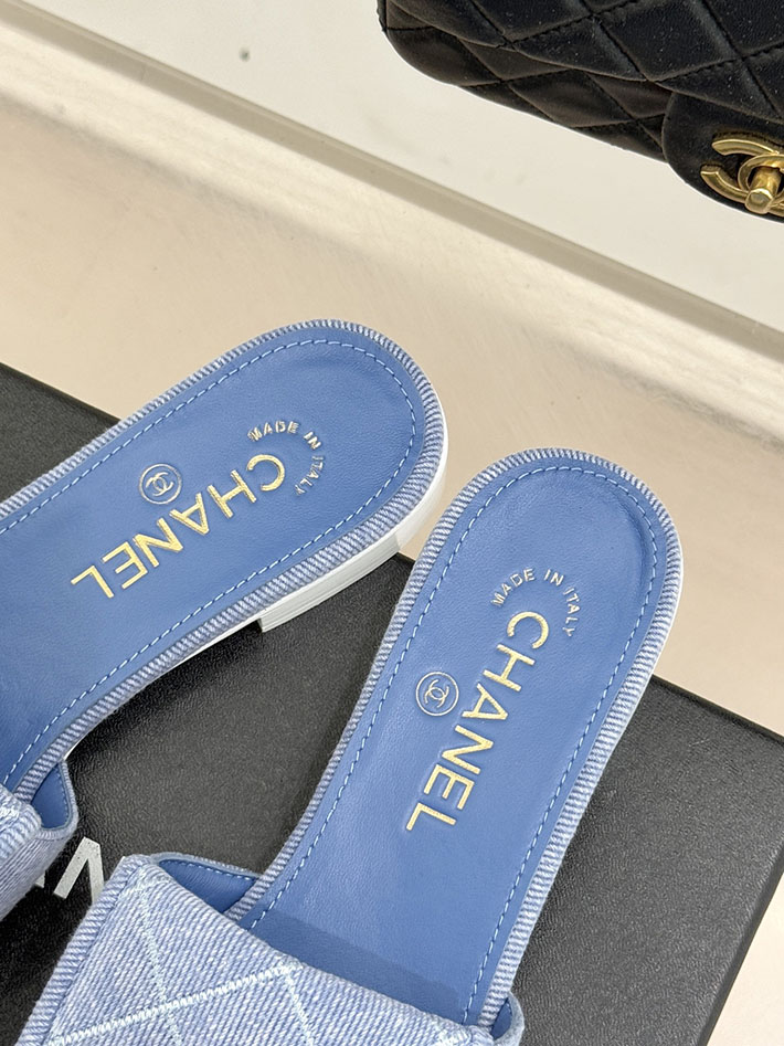最高級シャネルスーパーコピー CHANEL CCロゴ ミュール コットン ビジュー ターンロック ブルー 2631008 シャネル ヒール サンダル - 画像 (3)