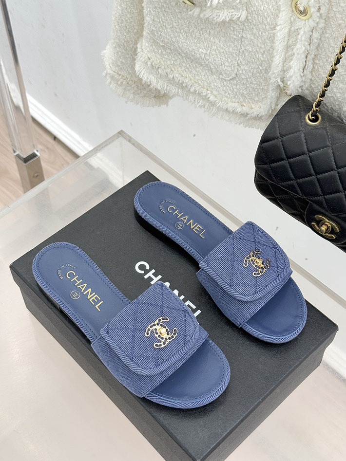 最高級シャネルスーパーコピー CHANEL CCロゴ ミュール コットン ビジュー ターンロック ネイビー 2631011 シャネル サンダル 安い - 画像 (8)