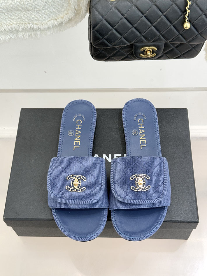 最高級シャネルスーパーコピー CHANEL CCロゴ ミュール コットン ビジュー ターンロック ネイビー 2631011 シャネル サンダル 安い - 画像 (7)