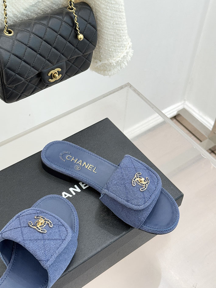 最高級シャネルスーパーコピー CHANEL CCロゴ ミュール コットン ビジュー ターンロック ネイビー 2631011 シャネル サンダル 安い - 画像 (6)