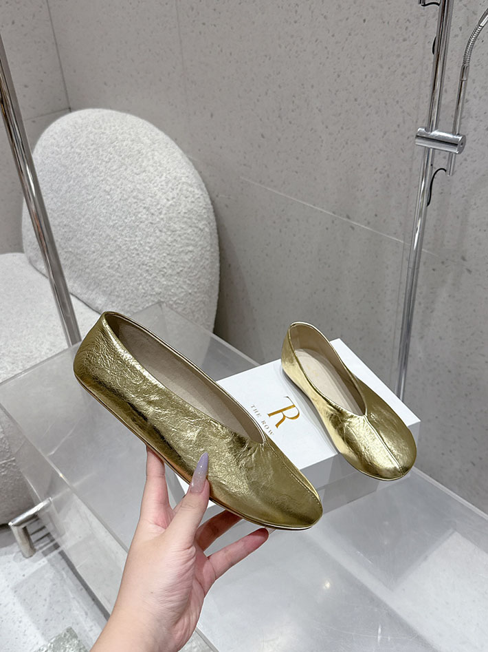 最高級ザロウスーパーコピー THE ROW Stella レザースリッパ レザー バレエフラット ゴールド F1638M39GOLD ザロウ 靴 レディース - 画像 (8)