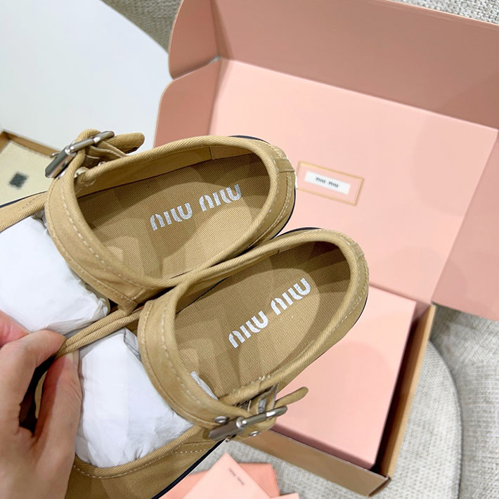 レディース ミュウミュウ MiuMiu カーフレザー(牛革) メリージェーン バレリーナ ブラウン 2631369 Miumiu 靴 アウトレット - 画像 (5)