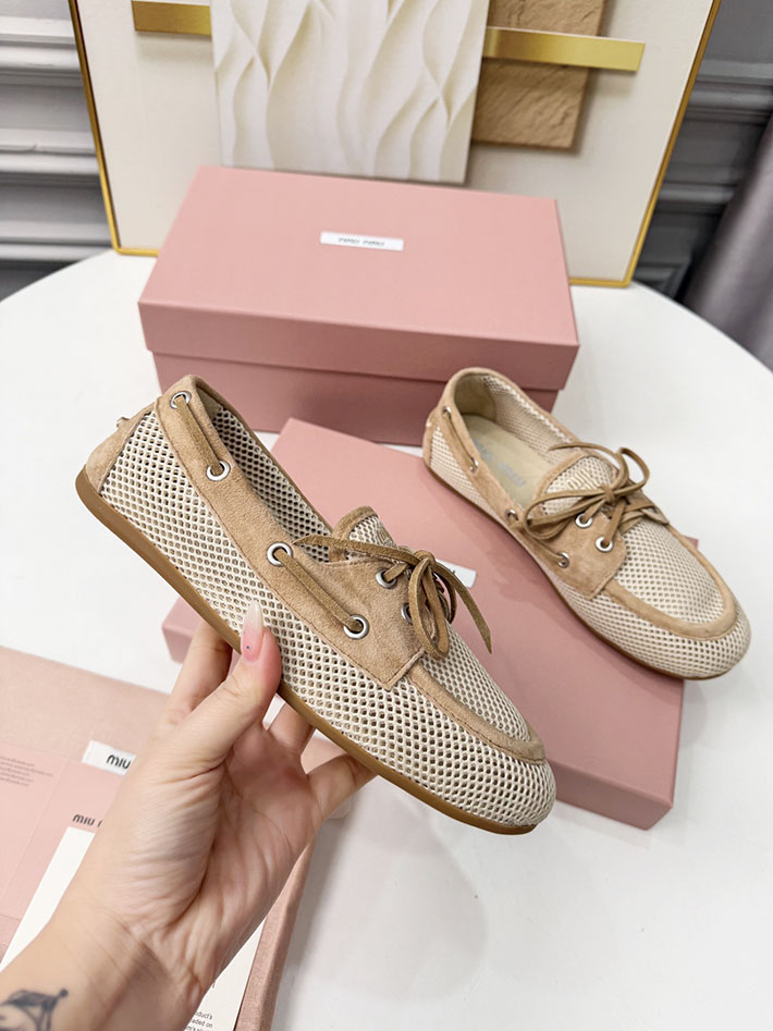 レディース ミュウミュウ MiuMiu メッシュxスエード デッキシューズ デザートベージュ 5D585E_3KU1_F0F24_F_005 MIUMIU 靴 アウトレット - 画像 (8)
