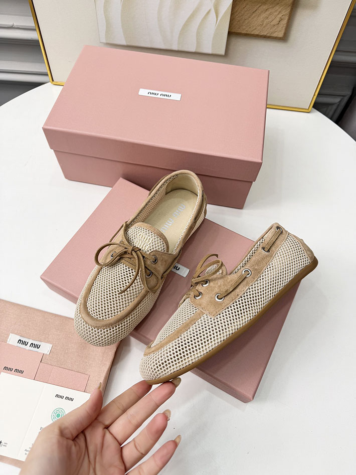 レディース ミュウミュウ MiuMiu メッシュxスエード デッキシューズ デザートベージュ 5D585E_3KU1_F0F24_F_005 MIUMIU 靴 アウトレット - 画像 (7)
