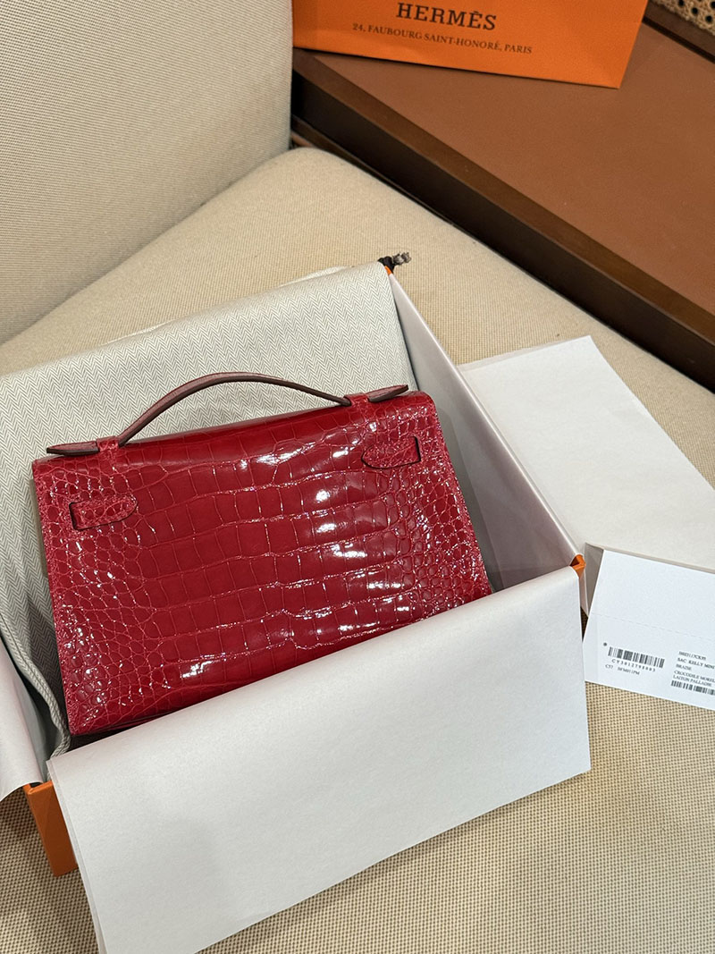 エルメス ポシェットケリーの通販 HERMES ポシェットケリー ブレイズ クロコダイル シルバー金具 2631457 エルメス ミニケリー 新品 - 画像 (9)