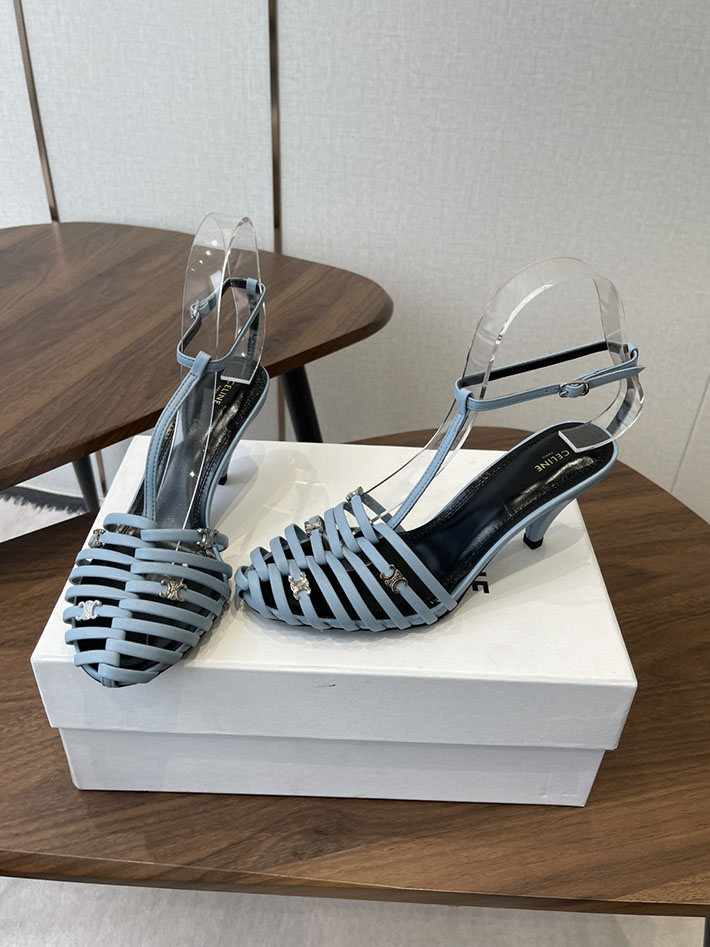 最高級セリーヌスーパーコピー CELINE ケージ ストラッピーサンダル ゴート 75mm スカイブルー 2630528 セリーヌ ヒールサンダル - 画像 (8)