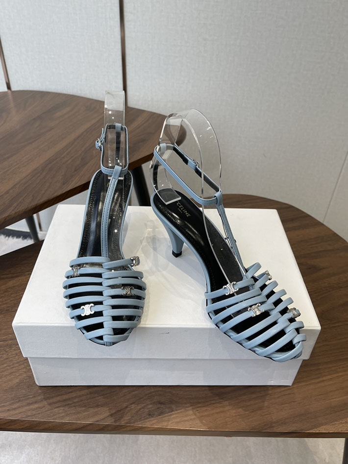 最高級セリーヌスーパーコピー CELINE ケージ ストラッピーサンダル ゴート 75mm スカイブルー 2630528 セリーヌ ヒールサンダル - 画像 (7)