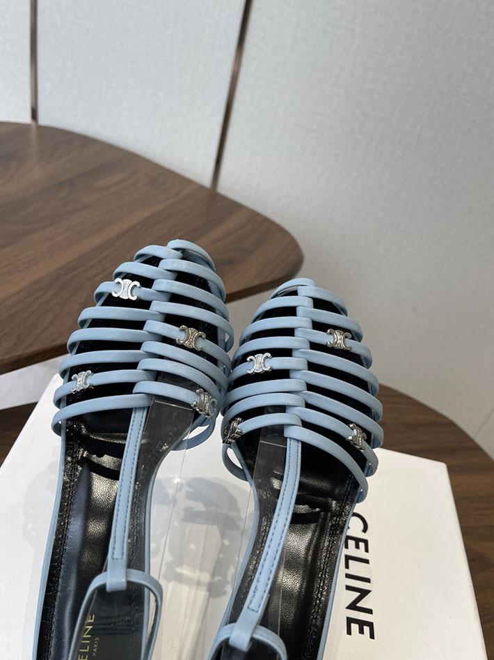 最高級セリーヌスーパーコピー CELINE ケージ ストラッピーサンダル ゴート 75mm スカイブルー 2630528 セリーヌ ヒールサンダル - 画像 (6)
