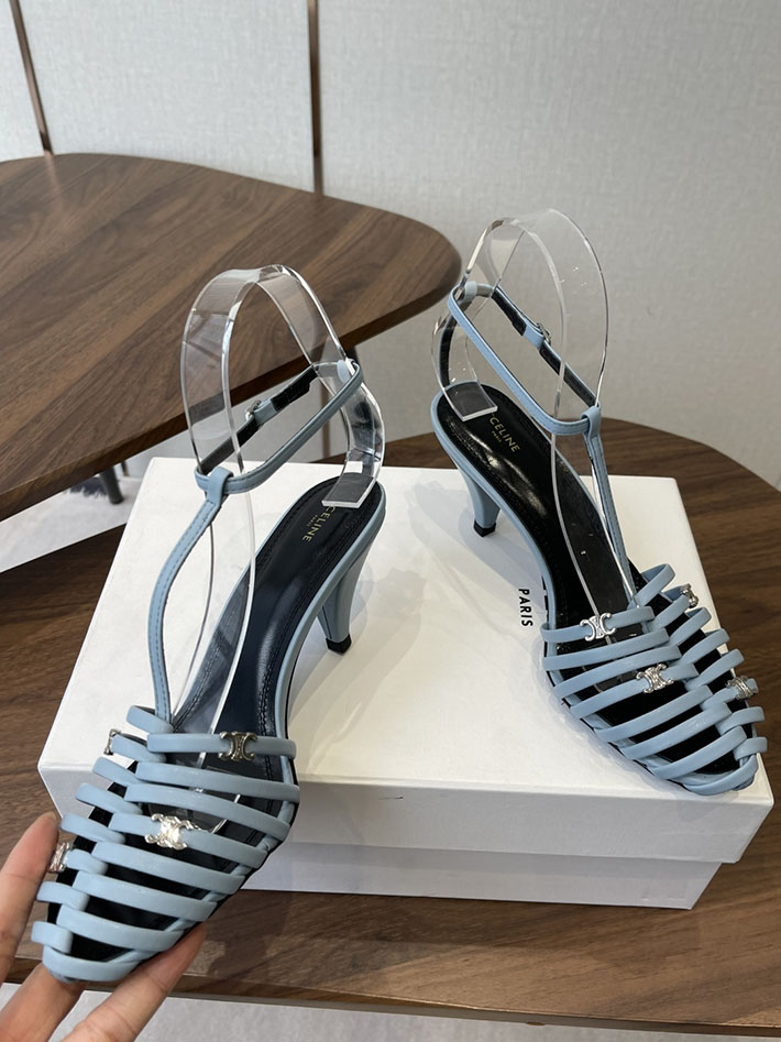 最高級セリーヌスーパーコピー CELINE ケージ ストラッピーサンダル ゴート 75mm スカイブルー 2630528 セリーヌ ヒールサンダル - 画像 (5)