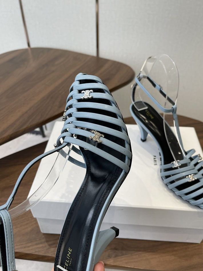 最高級セリーヌスーパーコピー CELINE ケージ ストラッピーサンダル ゴート 75mm スカイブルー 2630528 セリーヌ ヒールサンダル - 画像 (4)