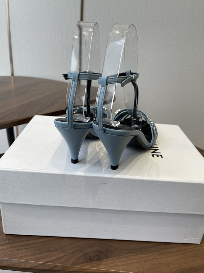 最高級セリーヌスーパーコピー CELINE ケージ ストラッピーサンダル ゴート 75mm スカイブルー 2630528 セリーヌ ヒールサンダル - 画像 (3)