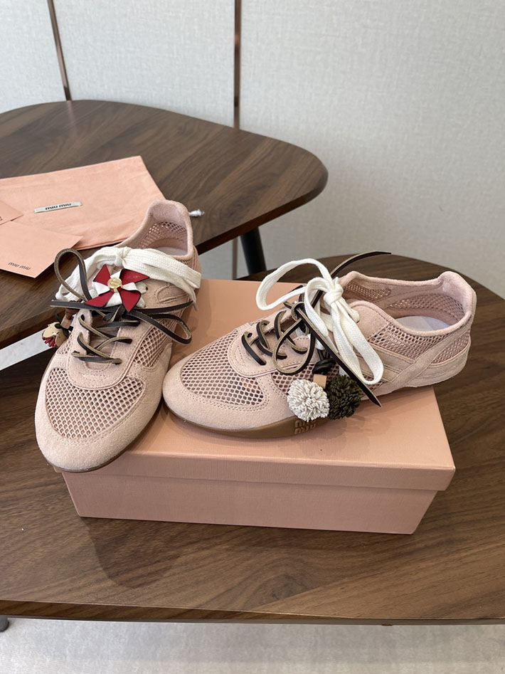 レディース ミュウミュウ MiuMiu ジムナジウムメッシュxスエードスニーカー ピンク 2630555 MIUMIU スニーカー アウトレット - 画像 (8)
