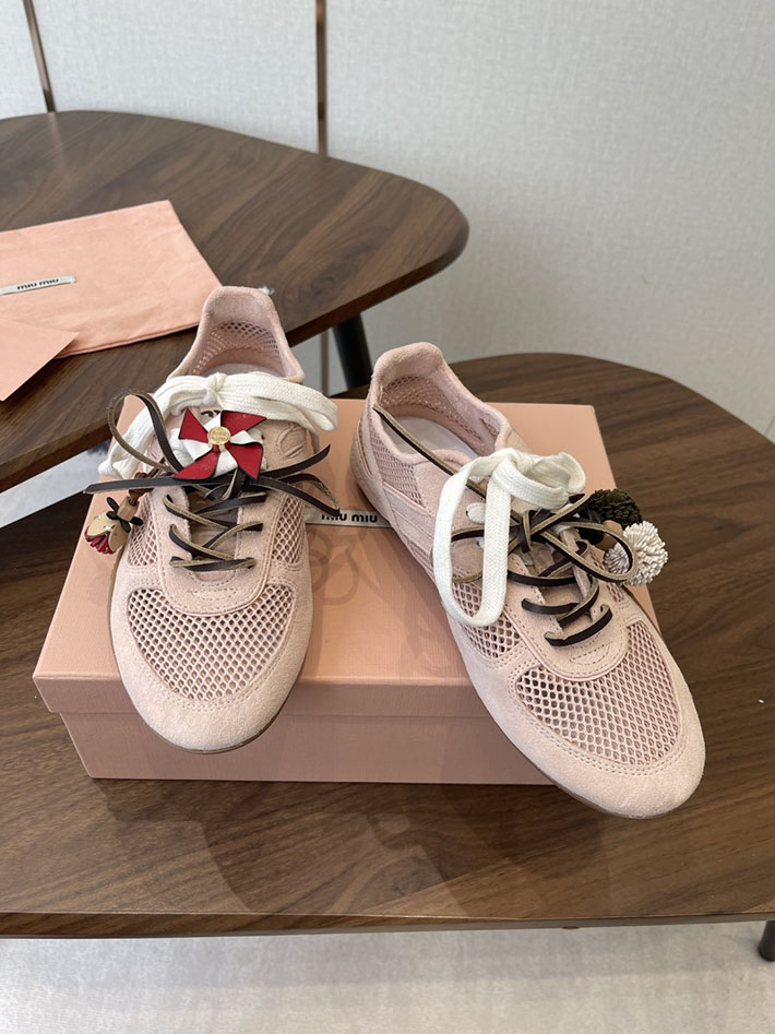 レディース ミュウミュウ MiuMiu ジムナジウムメッシュxスエードスニーカー ピンク 2630555 MIUMIU スニーカー アウトレット - 画像 (7)