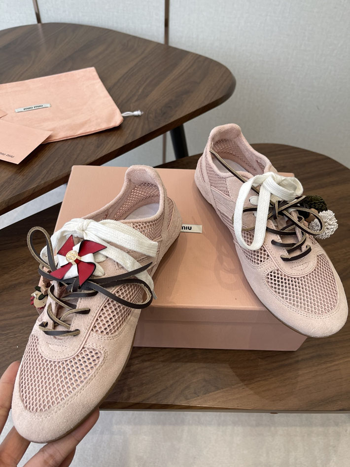 レディース ミュウミュウ MiuMiu ジムナジウムメッシュxスエードスニーカー ピンク 2630555 MIUMIU スニーカー アウトレット - 画像 (5)