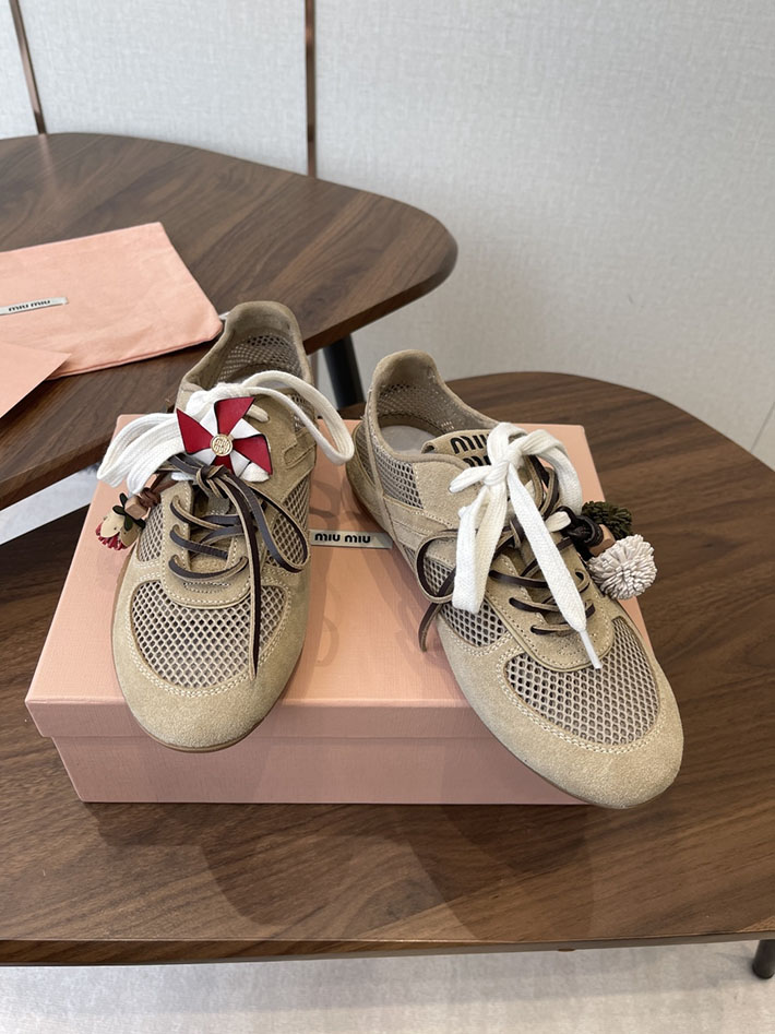 レディース ミュウミュウ MiuMiu ジムナジウムメッシュxスエードスニーカー デザートベージュ 5E589E_3KU1_F0F24 MIUMIU 靴 レディース - 画像 (7)