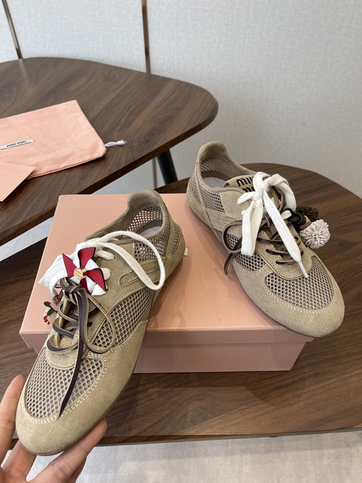 レディース ミュウミュウ MiuMiu ジムナジウムメッシュxスエードスニーカー デザートベージュ 5E589E_3KU1_F0F24 MIUMIU 靴 レディース - 画像 (5)