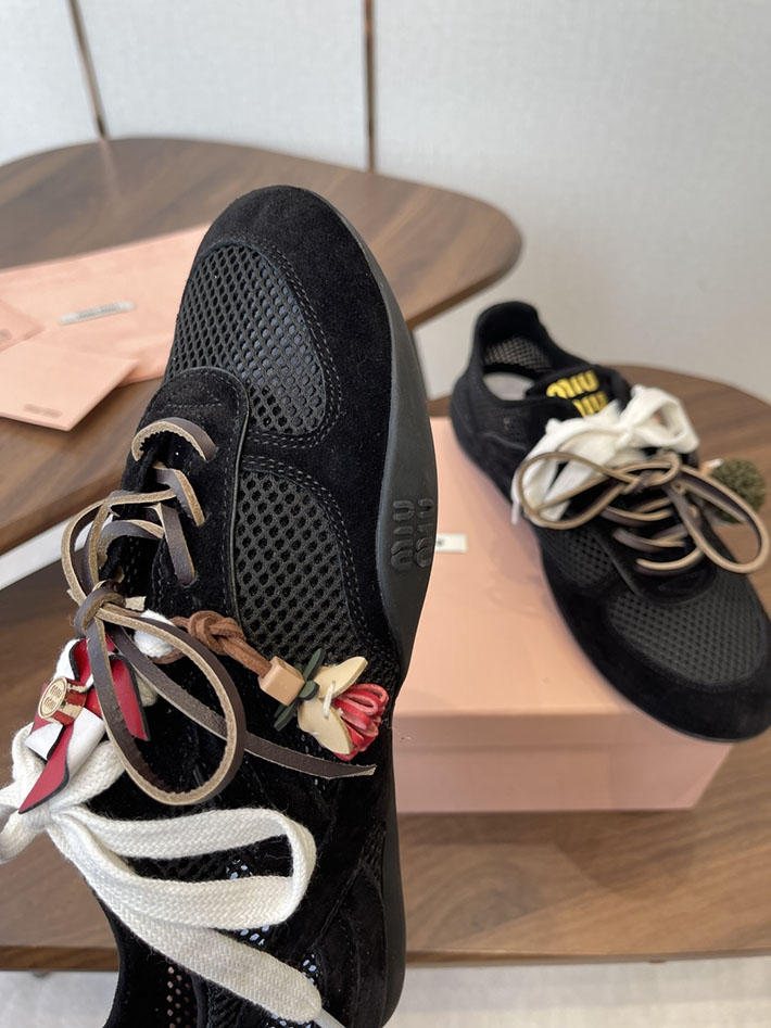 レディース ミュウミュウ MiuMiu ジムナジウムメッシュxスエードスニーカー ブラック 2630557 ミュウミュウ スニーカー アウトレット - 画像 (5)
