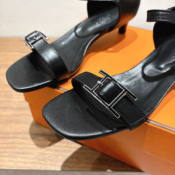 最高級エルメススーパーコピー HERMES サンダル リヴ ヒール 10.5cm 7cm 4.5cm ブラック 2631565 エルメス 靴 安い - 画像 (3)