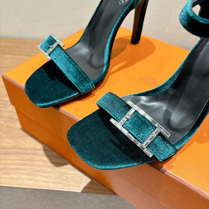 最高級エルメススーパーコピー HERMES サンダル リヴ ヒール 10.5cm 7cm 4.5cm グリーン 2631571 HERMES サンダル 定価 - 画像 (3)