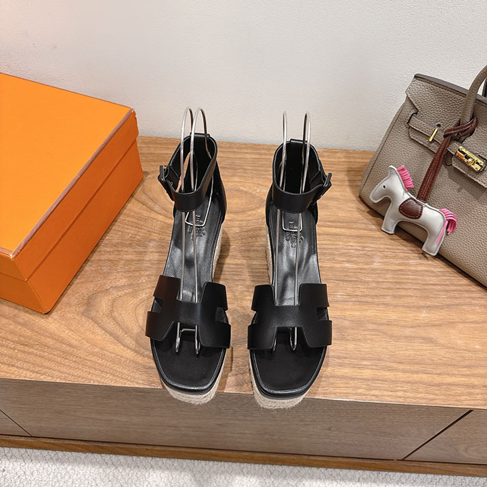 最高級エルメススーパーコピー HERMES エスパドリーユ エルダ ヒール ブラック H231307Zv02390 HERMES 靴 サンダル - 画像 (8)