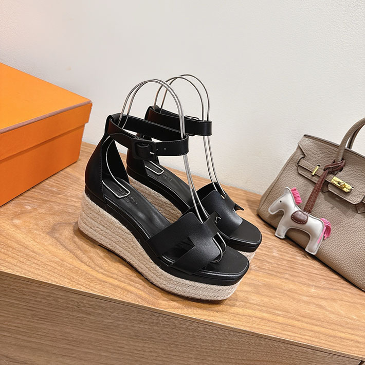 最高級エルメススーパーコピー HERMES エスパドリーユ エルダ ヒール ブラック H231307Zv02390 HERMES 靴 サンダル - 画像 (7)