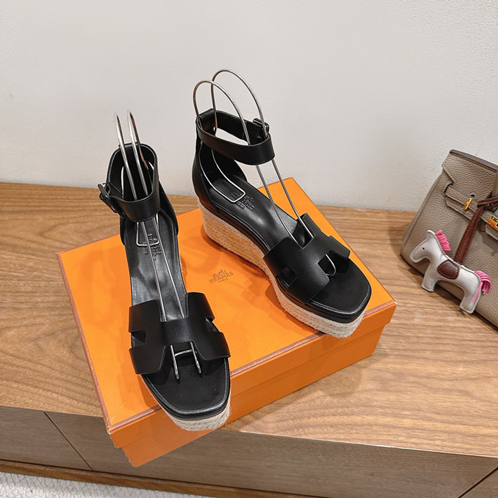 最高級エルメススーパーコピー HERMES エスパドリーユ エルダ ヒール ブラック H231307Zv02390 HERMES 靴 サンダル - 画像 (6)