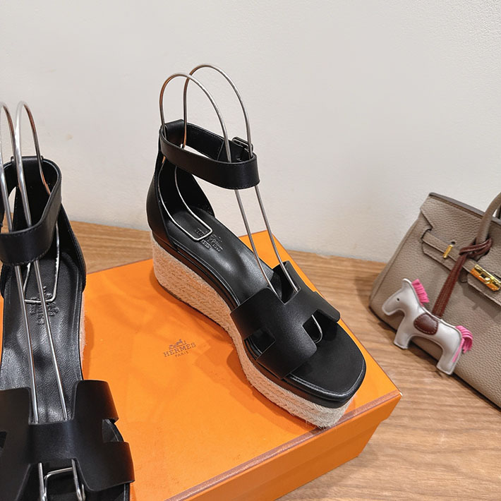 最高級エルメススーパーコピー HERMES エスパドリーユ エルダ ヒール ブラック H231307Zv02390 HERMES 靴 サンダル - 画像 (5)